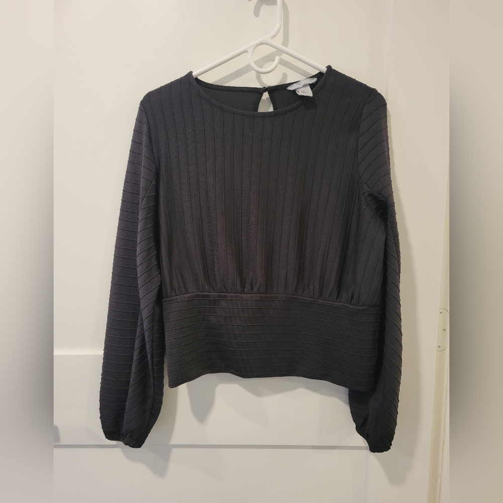 H&M Black Ribbed Fitted Blouse